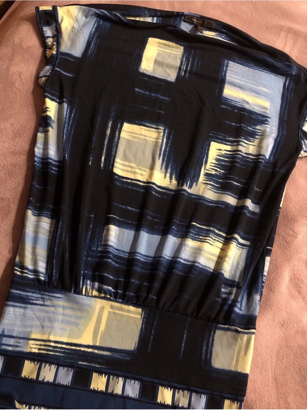 BCBGMaxAzria Black Tunic with Yellow and Light Blue Geometric Blocks vintage